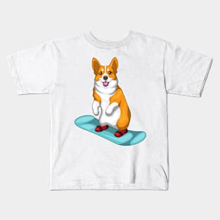 Corgi Snowboard Winter sports Kids T-Shirt